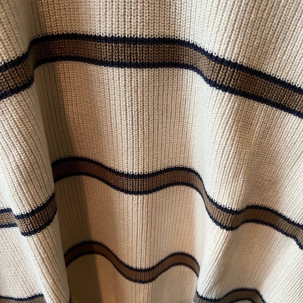 L.L. Bean Men's Cream and Black Striped Crewneck Sweater 100% cotton preppy M - Picture 3 of 9